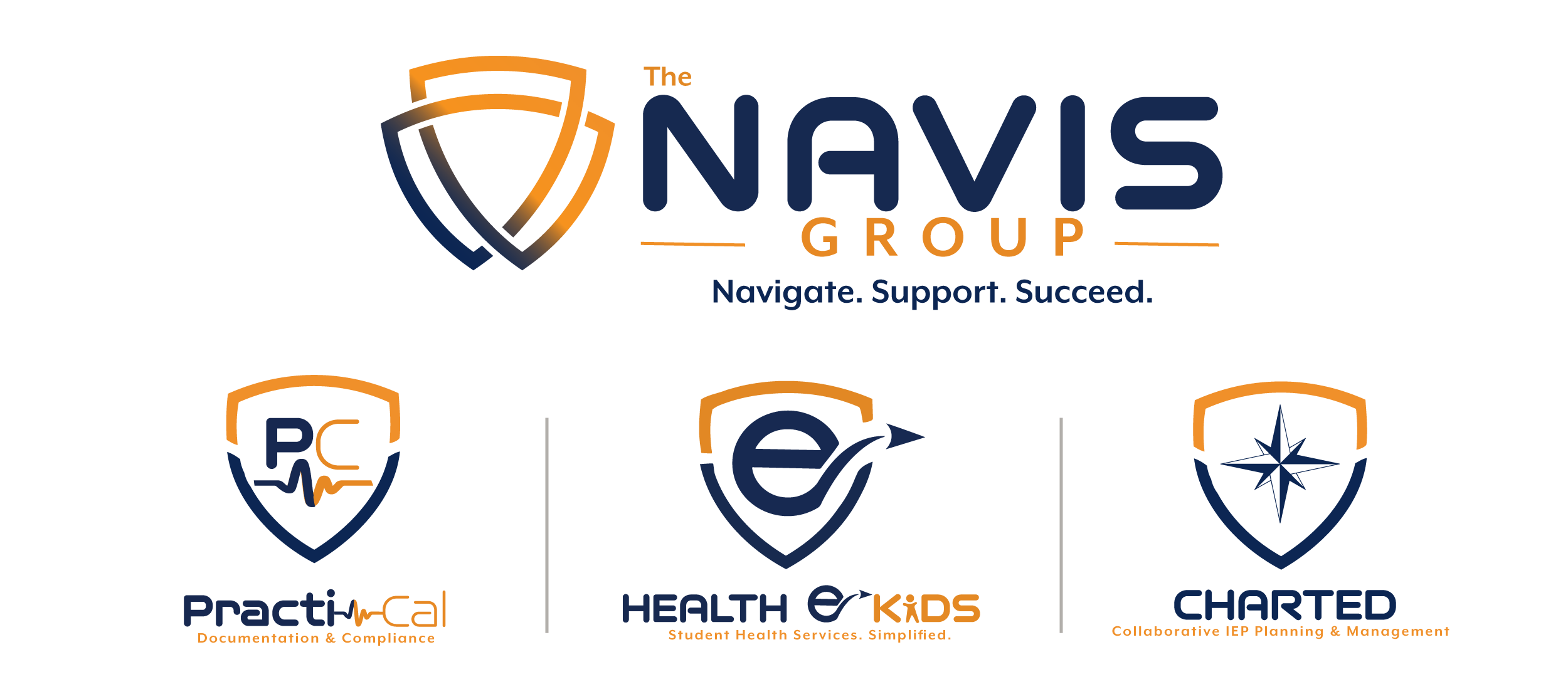The Navis Group logo along with the Practi-Cal, Health-e-Kids, and Charted logos.